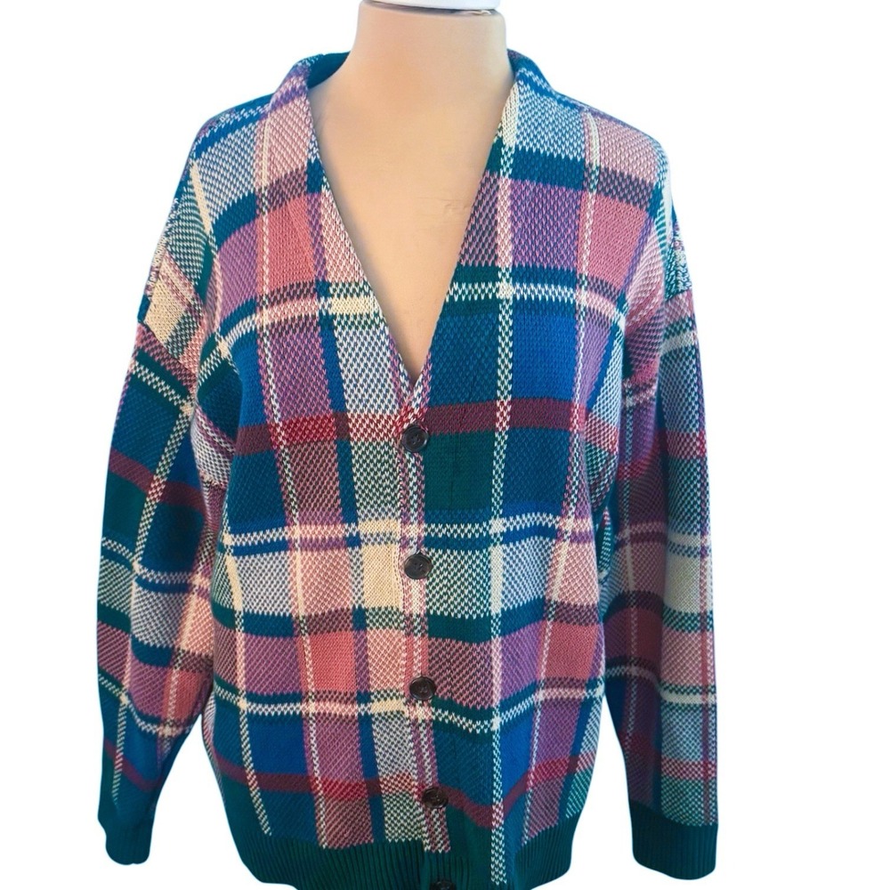 Abercrombie & Fitch Pink&Green Plaid Oversized Cardigan Women's Size M